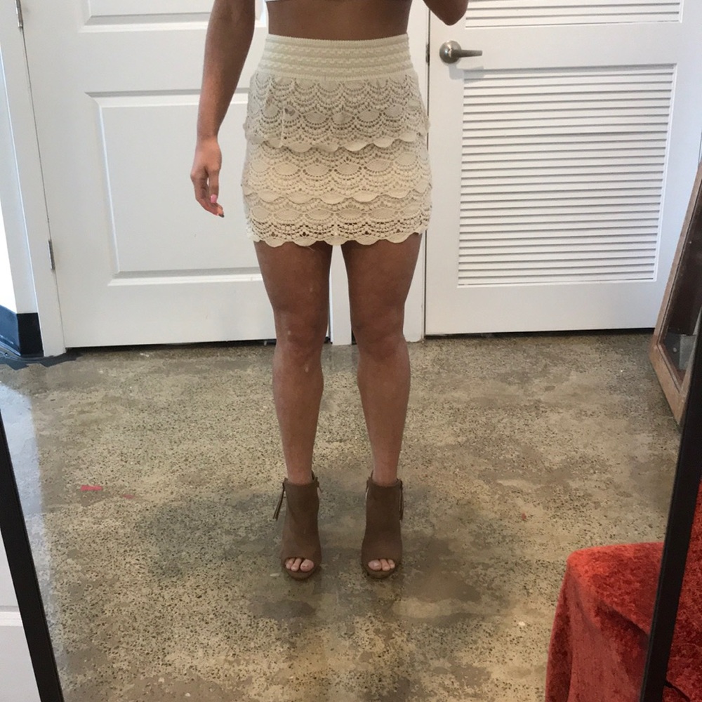 Crocheted layered off white skirt